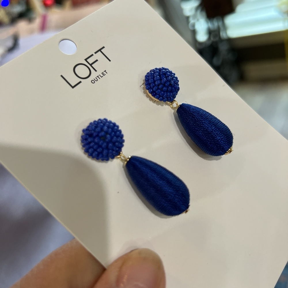 LOFT Royal Blue Beaded and Satin Drop Earrings - Picture 2 of 2